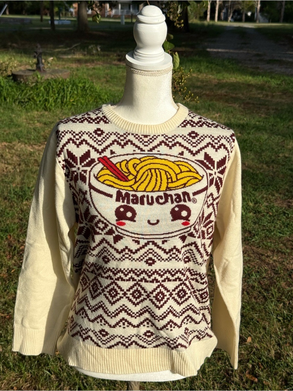 Maruchan Cream Knit Sweater with Graphic Ramen Bowl